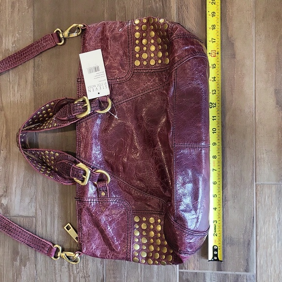 Steven Steve Madden Oversized Studded Leather Satchel Crossbody Bag in Rasberry - Picture 4 of 16